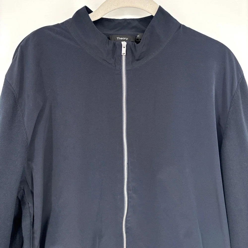 Theory‎ Belville PK Fine Bilen Zip Bomber Jacket Navy Lightweight Modern Size XL